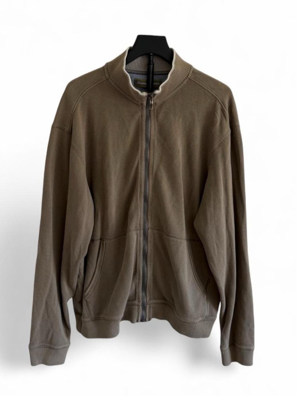 Tommy Bahama Men's green Solid Piqué Cotton Full Zip Mock Neck Sweatshirt XL